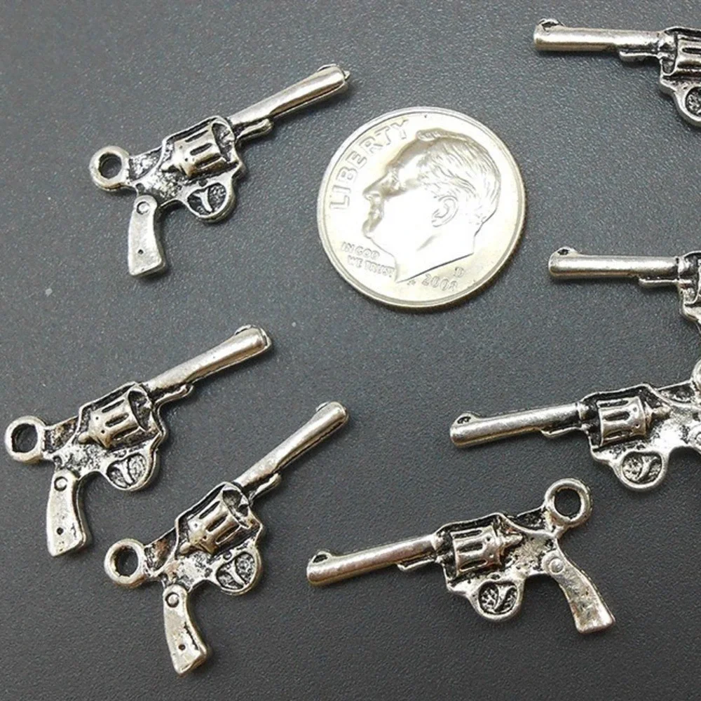 10pcs Gun Charms silver tone handgun‎ revolver